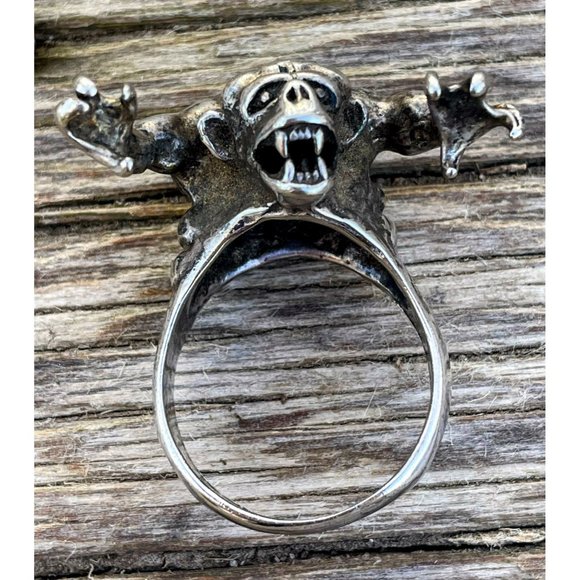 Vintage Mens Silverplate Biker statement ring King Kong Monster Size 13 - Picture 3 of 16